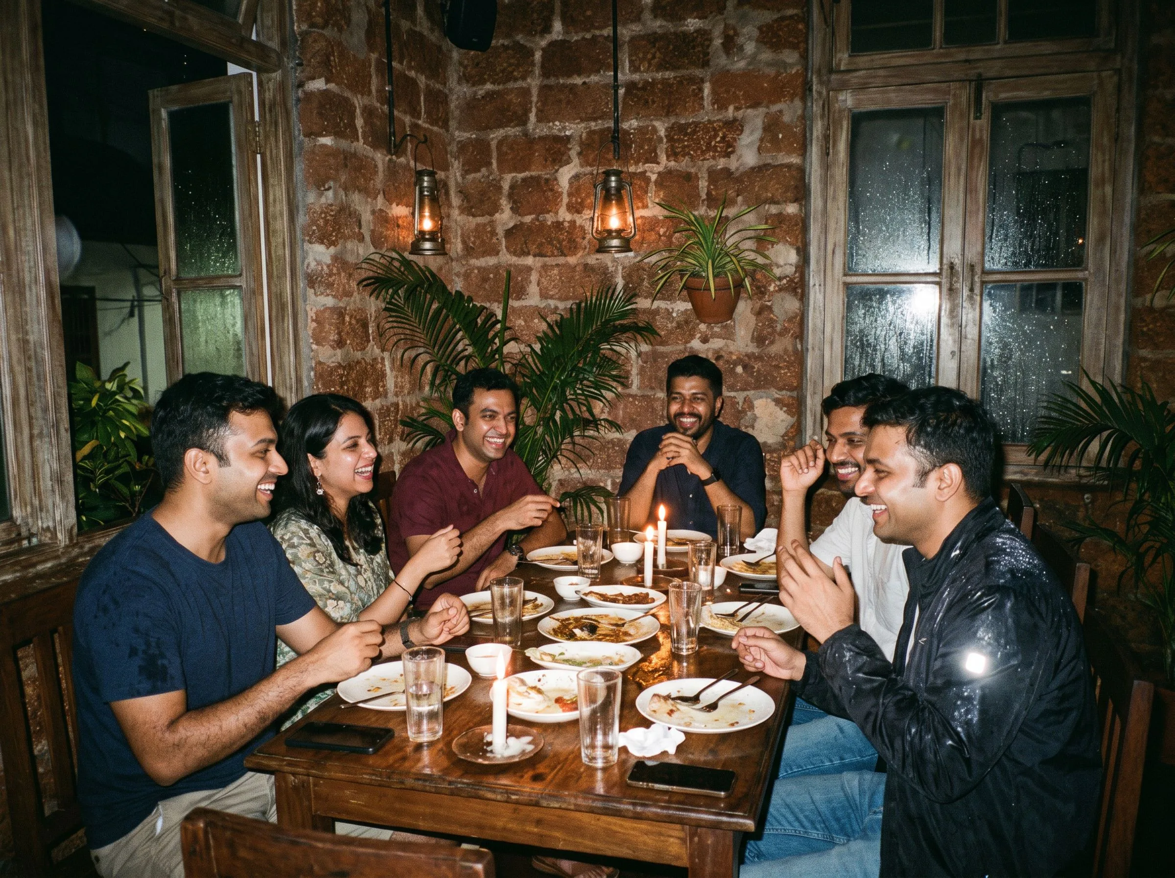A long chef's-table dinner at a dim supper club